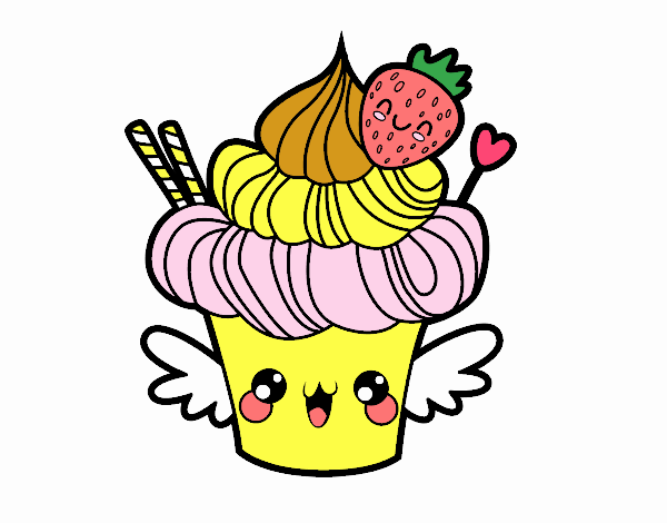 Cupcake kawaii con fresa