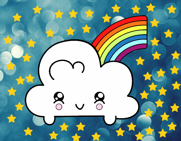 Nube con arco iris kawaii