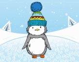 Pingüino con gorro de invierno