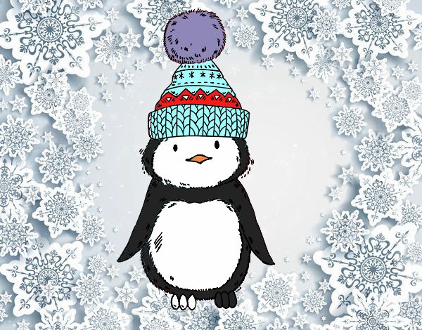 Pingüino con gorro de invierno