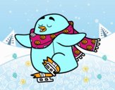 Pingüino patinando sobre hielo