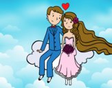 Recién casados en una nube