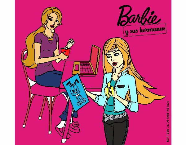 Barbie y su hermana merendando