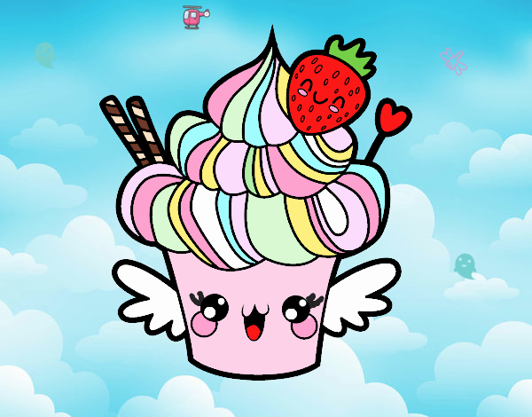 Cupcake kawaii con fresa