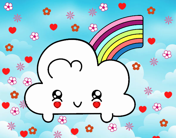 Nube con arco iris kawaii