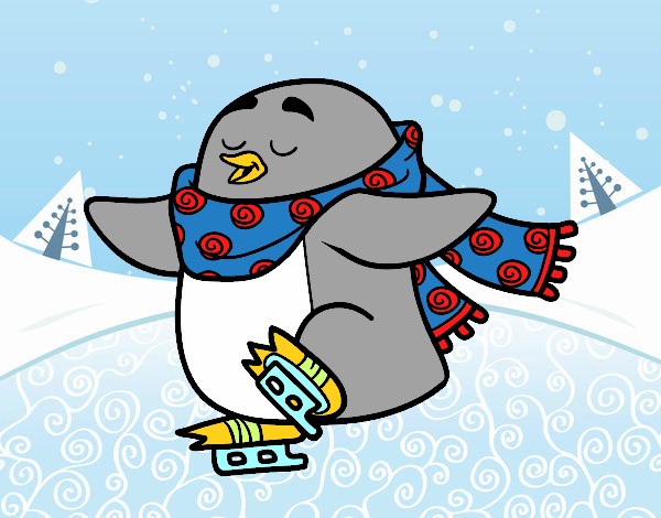 Pingüino patinando sobre hielo