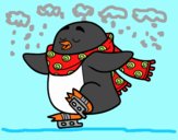 Pingüino patinando sobre hielo