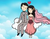 Recién casados en una nube