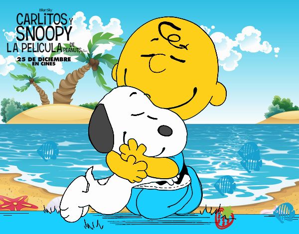 Snoopy y Carlitos abrazados