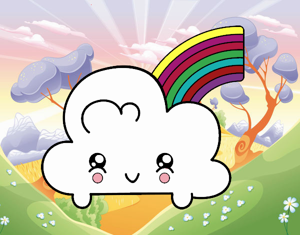 Nube con arco iris kawaii