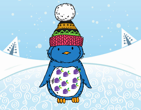 Pingüino con gorro de invierno