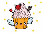 Cupcake kawaii con cereza