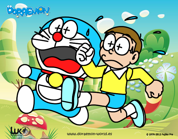 Doraemon y Nobita corriendo