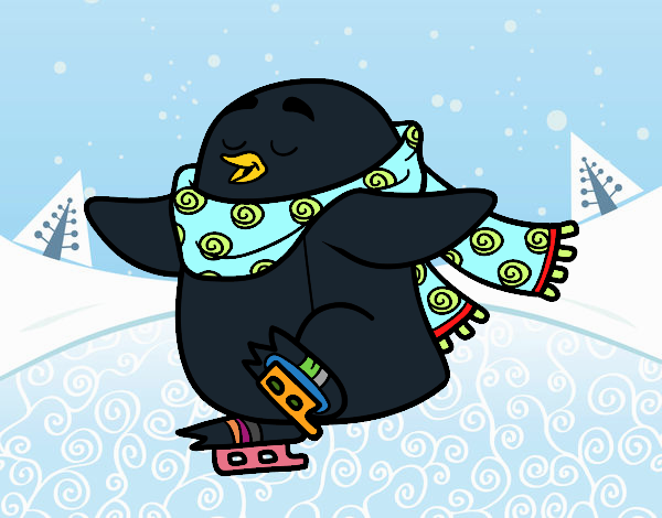 Pingüino patinando sobre hielo