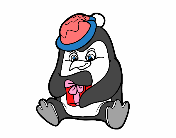 Un pingüino con regalo de Navidad