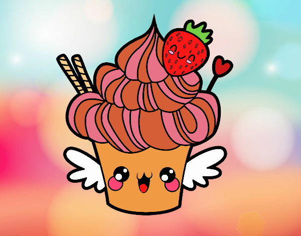 Cupcake kawaii con fresa