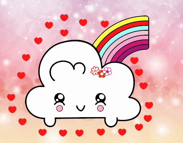 Nube con arco iris kawaii