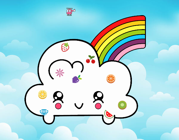 Nube con arco iris kawaii