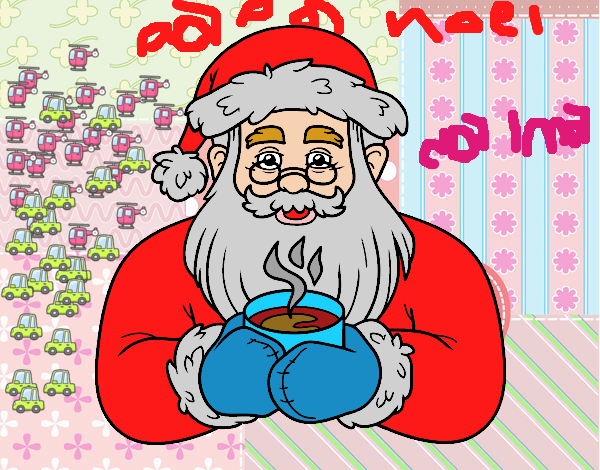 Papá Noel con taza de café