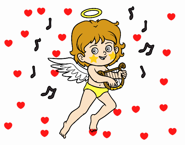 Cupido tocando el arpa