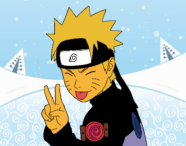 Naruto en la nieve sacando  la lengua