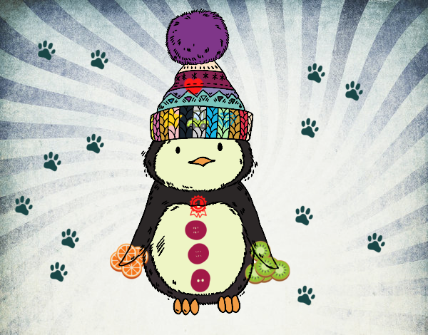 Pingüino con gorro de invierno