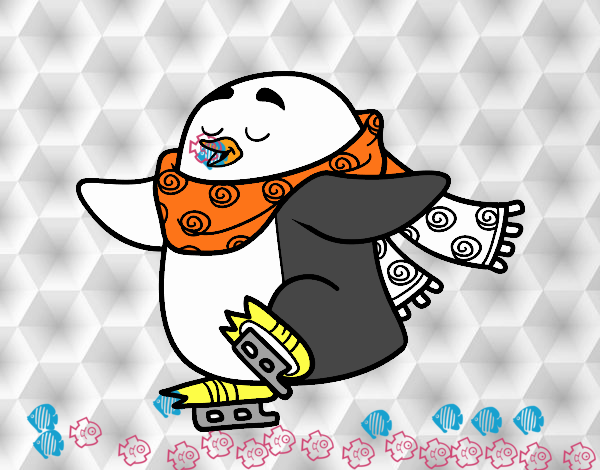 Pingüino patinando sobre hielo