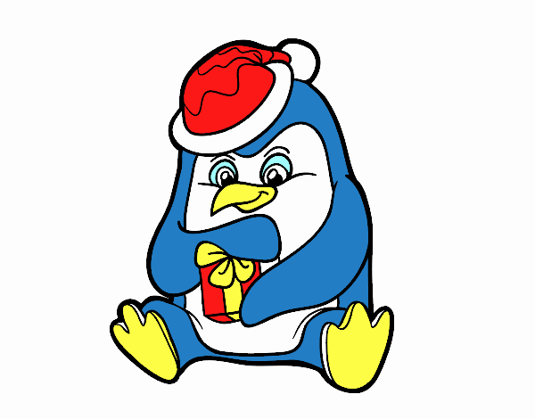 Un pingüino con regalo de Navidad