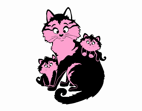 Mamá gata y gatitos