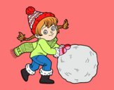 Niña con gran bola de nieve