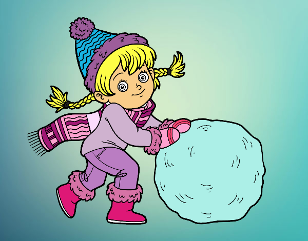 Niña con gran bola de nieve