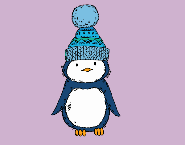 Pingüino con gorro de invierno