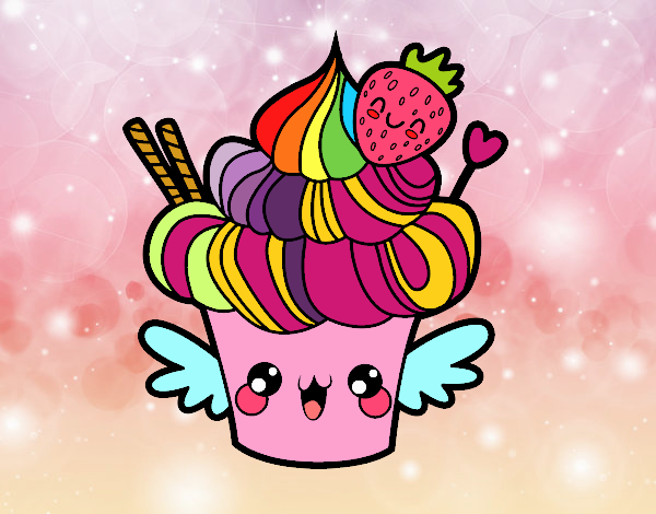 Cupcake kawaii con fresa