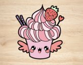 Cupcake kawaii con fresa