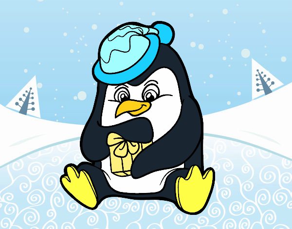 Un pingüino con regalo de Navidad