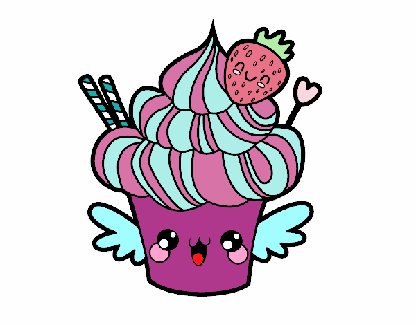 Dibujo de Cupcake kawaii con fresa pintado por en  el día  07-09-20 a las 18:05:04. Imprime, pinta o colorea tus propios dibujos!