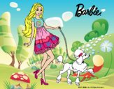 Barbie paseando a su mascota