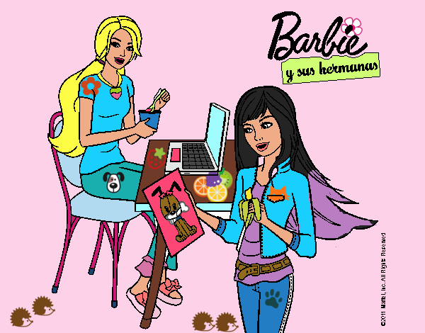 Barbie y su hermana merendando