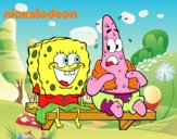 Bob Esponja y Patricio en bañador