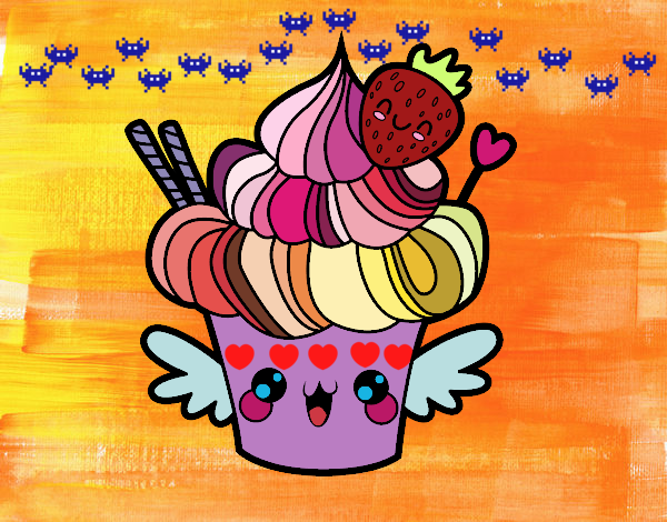 Cupcake kawaii con fresa