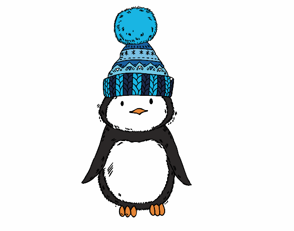 Pingüino con gorro de invierno