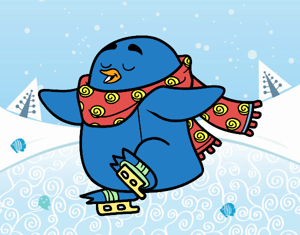 Pingüino patinando sobre hielo