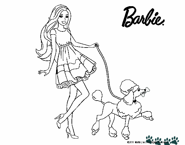 Barbie paseando a su mascota