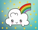 Nube con arco iris kawaii