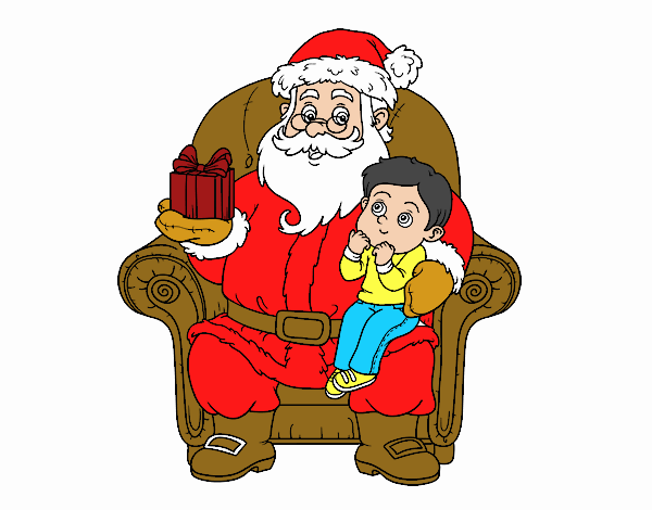 Papá Noel y niño en Navidad