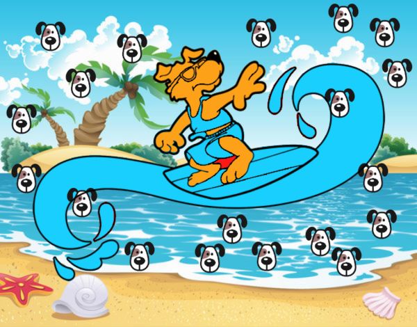 Perro surfeando 