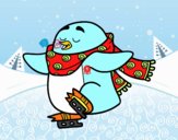 Pingüino patinando sobre hielo