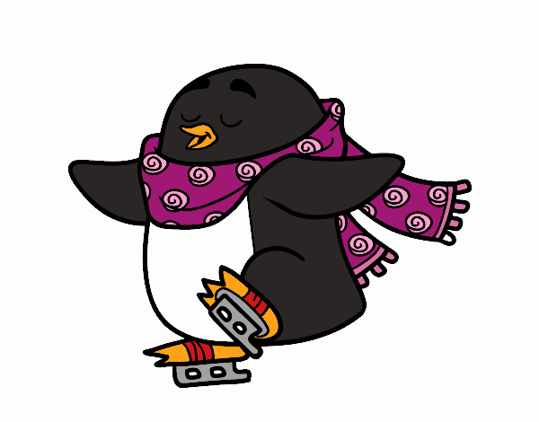 Pingüino patinando sobre hielo