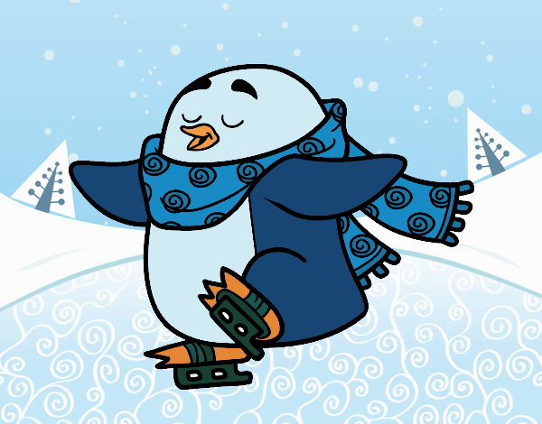 Pingüino patinando sobre hielo