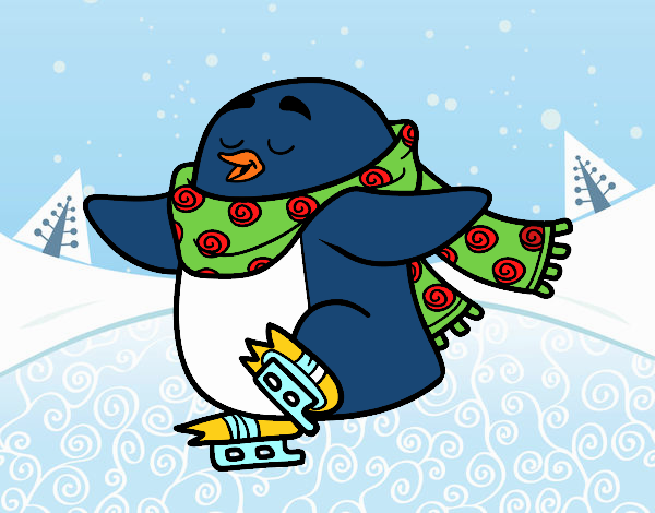 Pingüino patinando sobre hielo